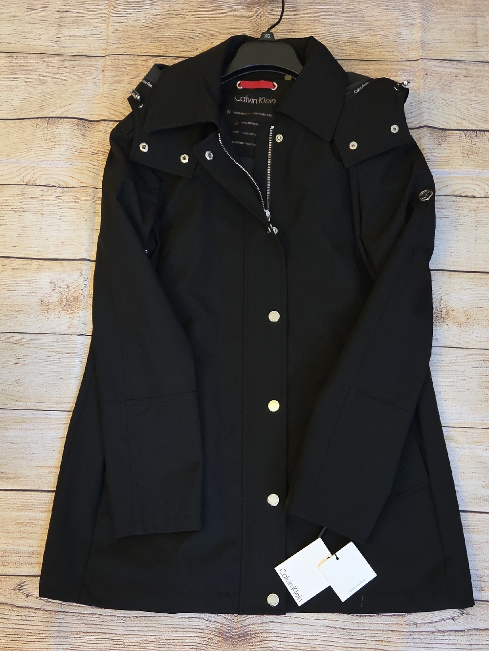 Calvin Klein Black Hooded Trench Coat